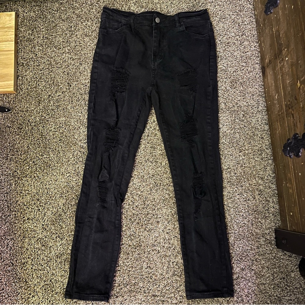 SHEIN Distressed Black Jeans